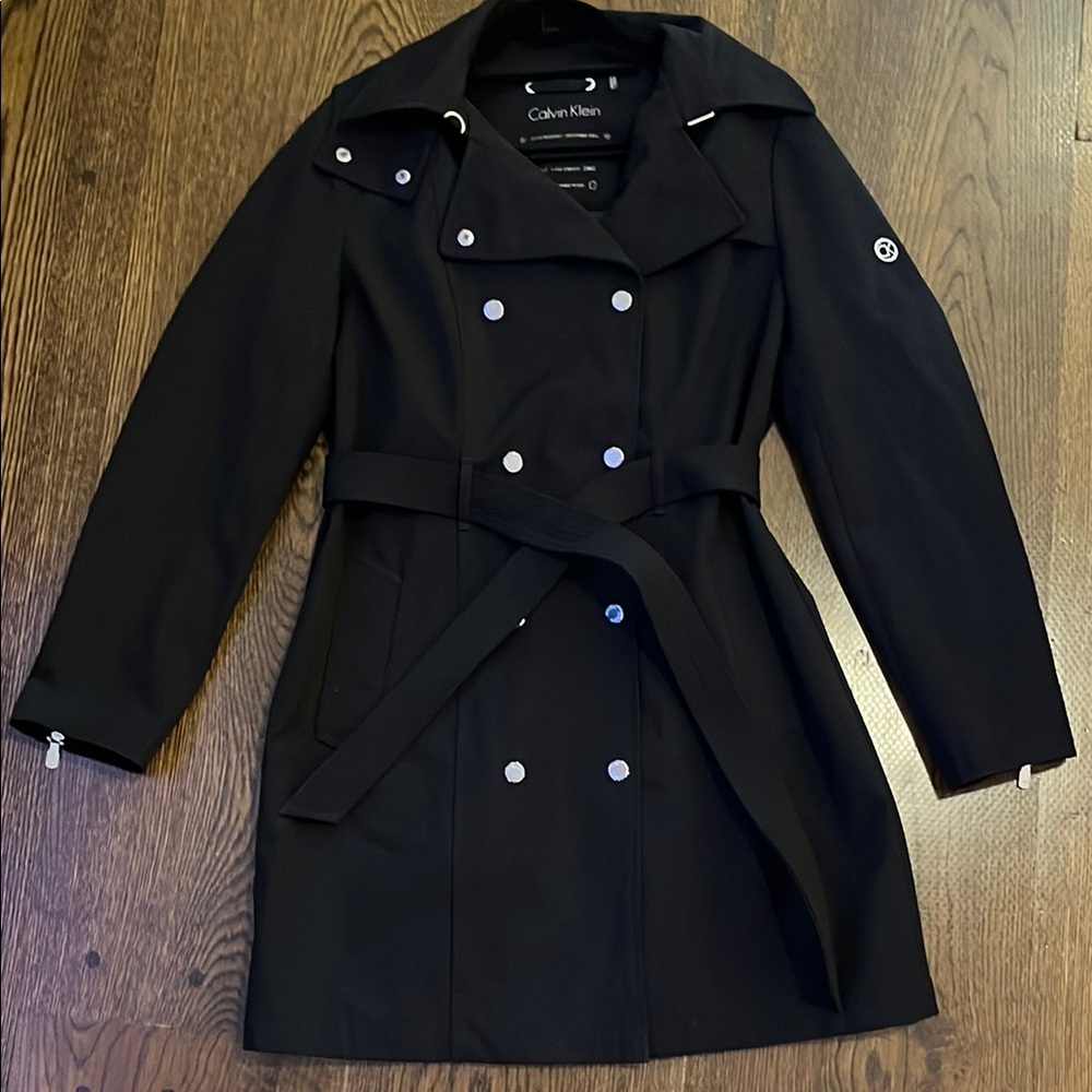Calvin Klein Black Double-Breasted Women's Rain Coat